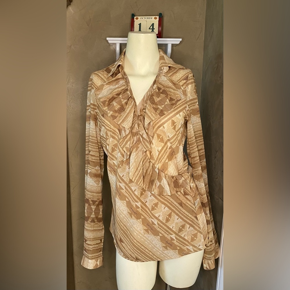 Lauren Ralph Lauren Southwestern Print Ruffle Wrap Blouse Women’s size Small